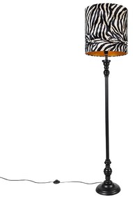 Lampa stojąca czarna z abażurem w zebrę 40 cm - Classico klasyczny/Antyczny Oswietlenie wewnetrzne
