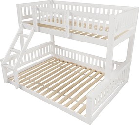 Łóżko piętrowe 90/140x200 cm - Łóżko dziecięce z drabinką i barierką, stelażem - białe - materac nie jest wliczony w cenę
