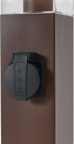 Lampa zewnętrzna rdzawobrązowa z przezroczystym szkłem 45 cm IP44 z gniazdem i czujnikiem ruchu - Malios