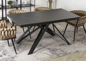 Prostokątny stół rozkładany Meru 160-240 cm z czarnym ceramicznym blatem i metalowymi nogami do salonu