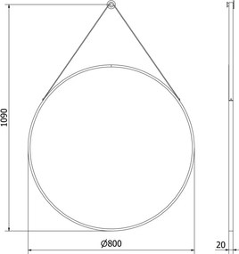 Mexen String lustro łazienkowe okragłe 80 cm, rama czarna - 9854-080-080-000-70