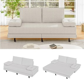 Rozkładana sofa 90×200 cm w białej tkaninie, z możliwością przekształcenia w łóżko 180×200 cm – nowoczesny design i oszczędność miejsca