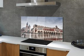 Panel szklany do Kuchni Deszczowy Kraków: Sukiennice i Kościół