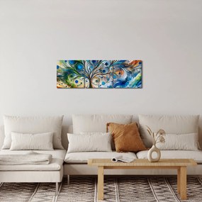 Obraz – Kolorowe energetyczne drzewo (z zegarem) (90x30 cm)
