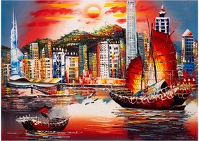 Obraz na szkle - Victoria Harbor, Hong Kong, obraz olejny (70x50 cm)