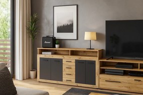 Komoda z 4 szufladami dąb artisan + czarny 190cm M1-D85