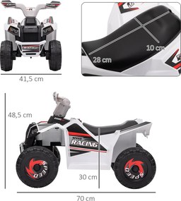 HOMCOM Elektryczny Quad dla Dzieci, 2,5 km/h, Funkcja Jazdy do Przodu i do Tyłu, dla dzieci 18-36 Miesięcy, Biały