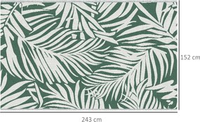 Outsunny Dywanik zewnętrzny dwustronny, odporny na warunki pogodowe, z motywem liści, 152 x 243 cm Ciemnozielony | Aosom PL