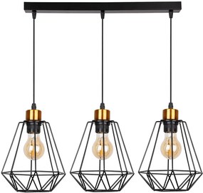 Czarna industrialna potrójna lampa druciana - K109-Telesto