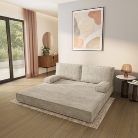 Masseno Sofa piankowa SILAR z funkcją spania, Kanapa z pianki do salonu, Bezmontażowa, Tkanina sztruksowa – Kremowy POSO 100
