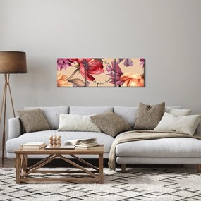 Obraz - Vintage Flowers (z zegarem) (90x30 cm)