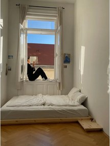 Łóżko jednoosobowe z litego drewna sosnowego bez zagłówka ze stelażem 90x200 cm w naturalnym kolorze Dock – Karup