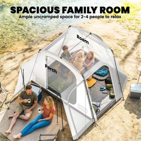 Outsunny Namiot tylny dla 2-4 osób, 320 x 280 x 205 cm, 2 w 1 wodoodporny namiot tunelowy z 4 drzwiami, oknem i podłogą | Aosom PL