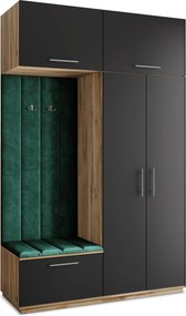 Masseno Garderoba REMA 150/240/60 cm Nowoczesna Szafa do Przedpokoju Dąb wotan, MONOLITH 37 (Butelkowa zieleń)