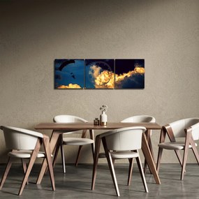 Obraz skoczka spadochronowego w chmurach (z zegarem) (90x30 cm)