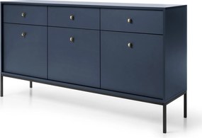Szeroka komoda do salonu w stylu glamour MKSZ154 granatowa na czarnych nogach