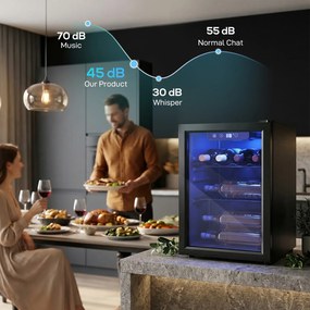 HOMCOM Chłodziarka do wina na 16 butelek, 48 L pojemności, temperatura 4–16°C, podblatowa lodówka na napoje i piwo, z szklanymi drzwiami i LED światłem | Aosom PL