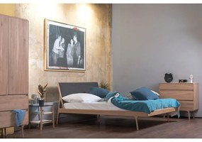 Szare/naturalne łóżko dwuosobowe z litego drewna dębowego 140x200 cm Fawn – Gazzda
