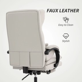HOMCOM Fotel biurowy regulowany wysokościowo krzesło do biurka z podparciem lędźwiowym, podłokietnikami, podpórką na stopy, z ekoskóry, jasnoszary