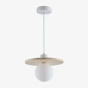 Lampa Sufitowa Wisząca Ø25 Cm Z Trawertynu Z Kulą Szklaną Davise Trawertyn - Sklum