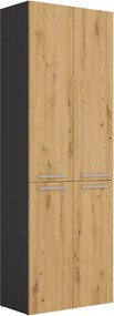 Regał do łazienki z koszem antracyt + dąb artisan S6-T33