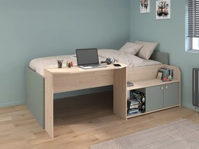 Łóżko piętrowe 90 x 190/200 cm - Naturalny i zielony + Stelaż + Materac - MIVONA