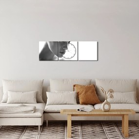 Obraz - czarno - biały portret kobiety (z zegarem) (90x30 cm)