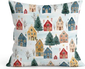 Bawełniana poszewka na poduszkę WINTER VILLAGE 45x45 cm, kolorowa