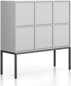 Szafa biurowa FRAME, niska, podstawa biała, 6x drzwi, 1299 x 450 x 1331 mm, PUSH-lock, szary