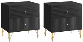 Zestaw 2 szafek nocnych z 2 szufladami - Czarny - LUREO