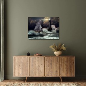 Obraz - Statek płynący przez wzburzone fale (70x50 cm)