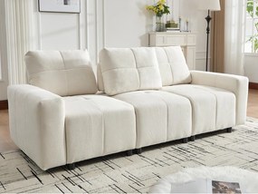 Kanapa 3-osobowa - Funkcja spania - Regulowane oparcie - Konstrukcja z litego drewna - Tkanina szynszyla - Kremowy