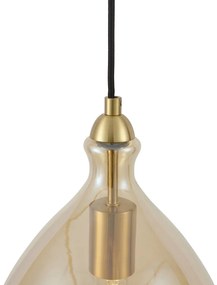 Nowoczesna lampa wisząca złota z bursztynowym szkłem 3-punktowa - Traditional Nowoczesny Oswietlenie wewnetrzne