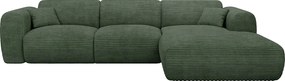 Kanapa narożna duża prawostronna rozkładana typu express z zielonego sztruksu - Materac 13 cm memory foam POGNI