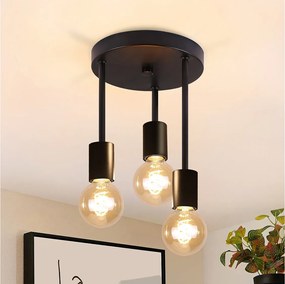 NETTLIFE lampa sufitowa 3 punkty E27 vintage czarna wisząca z żyrandolem przemysłowym do jadalni kuchnia przedpokój salon bar bez żarówki