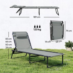 Outsunny Leżak składany, oddychający materiał, metalowa rama, 189 x 58 x 30 cm, jasnoszary | Aosom PL