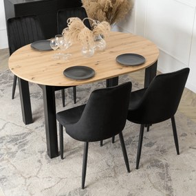 Zestaw Stół Okrągły Rozkładany HARRY 102-142 cm Dąb Artisan/Czarny i 4 Krzesła Tapicerowane BARI Czarne Nowoczesne