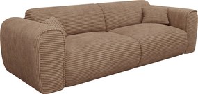 Kanapa 4-osobowa rozkładana typu express w prążkowanym welurze w kolorze taupe - Materac 13 cm z pamięcią kształtu POGNIA