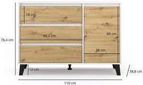 Skandynawska komoda z szafką i szufladami biały + dąb artisan L9-N52