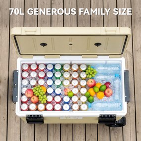 Outsunny Lodówka Turystyczna 70L Duża Pasywna Termobox do 72 Godz. Chłodzenia, z Izolacją PU Kółkami Zaworem Spustowym Uchwyt | Aosom PL