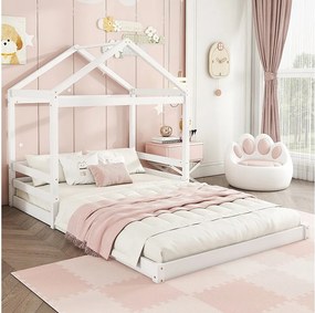 Łóżko kabinowe 140 x 200 cm z wezgłowiem - sosna + MDF - stelaż listwowy - dla dzieci - białe (bez materaca)