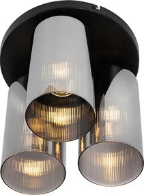 Lampa sufitowa w stylu art deco czarna z dymionym szkłem 3-światłowa - Laura