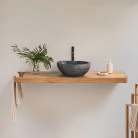 Zestaw Mebli Łazienkowych 130x45 Cm Wiszący Z Drewna Tekowego Neill Drewno Tekowe & Bezlusterkowiec & Czarny Matowy ↑30 Cm Z Zaworem Spustowym Bez Prz