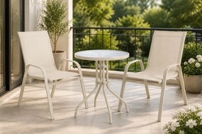 Zestaw mebli na balkon Boston 019 - okrągły stolik szklany i 2 krzesła, kolor beżowy