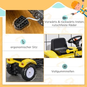 HOMCOM Traktor na pedały dla dzieci Ładowarka kołowa z łopatą Żółty i czarny 114x41x52cm | Aosom PL
