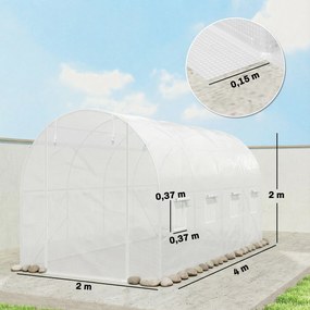 Outsunny Folia do szklarni 4 x 2 m, wodoodporna folia ogrodowa z drzwiami, 8 okien, ochrona UV, odporna polietylenowa, biały | Aosom PL