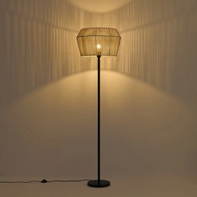 Lampa podłogowa czarna z beżowym abażurem z papierowego sznurka 50/50/30 - Simplo