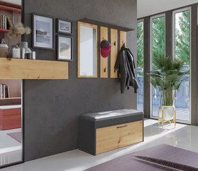 Wieszak ścienny z półką i lustrem antracyt + dąb artisan F8-A70