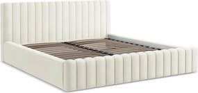 Kremowe tapicerowane łóżko dwuosobowe ze schowkiem ze stelażem 180x200 cm Lemi – Makamii