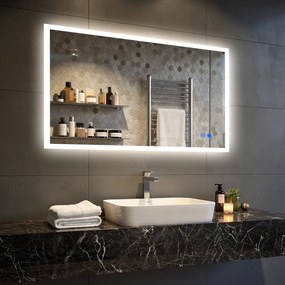 Prostokątne lustro do łazienki podświetlane LED 120x70cm z Dual color, Włącznik dotykowy, Mata grzewcza